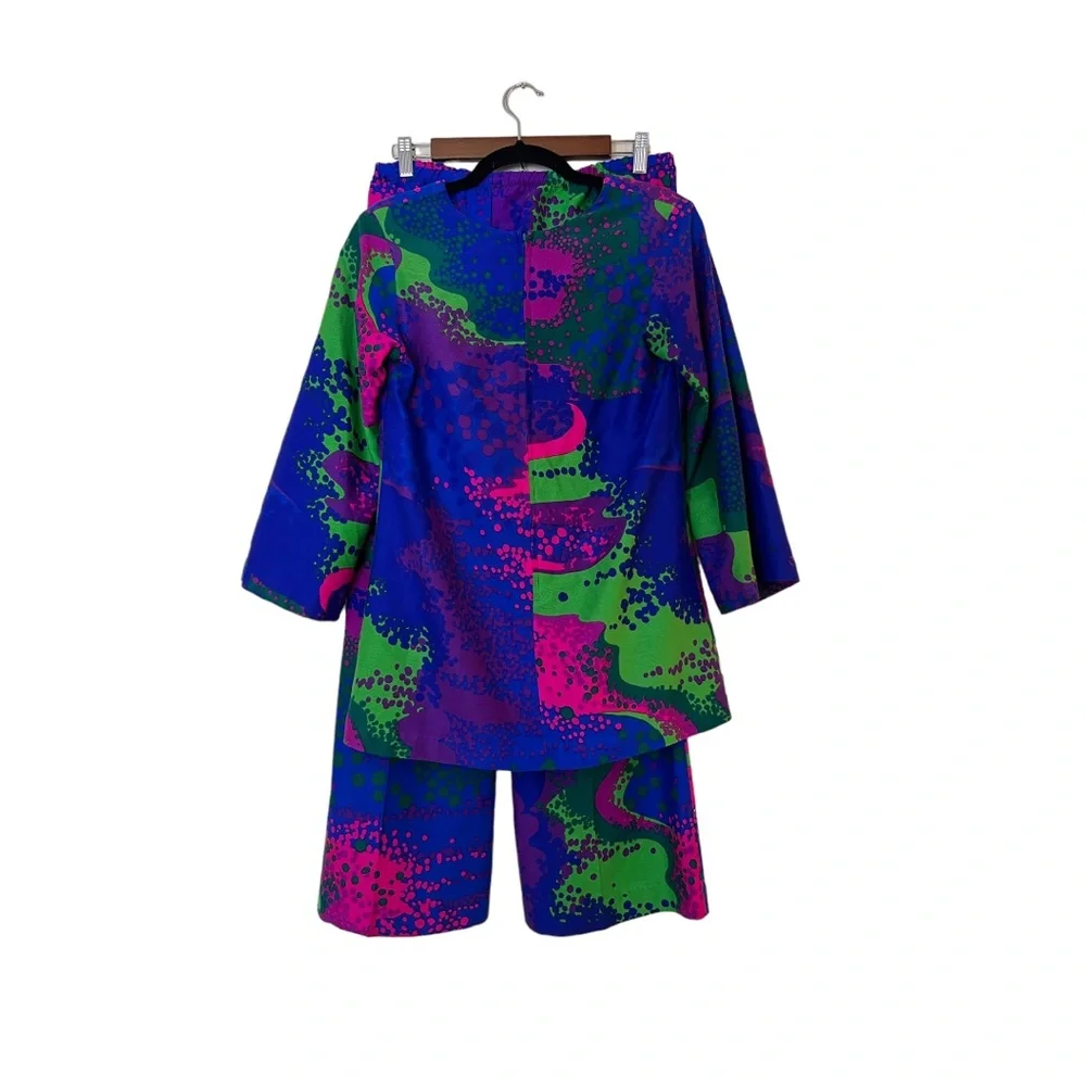 Vintage Psychedelic Op Art Abstract 70s Coordinated Coord 2 Piece Flare Set - Picture 2 of 6